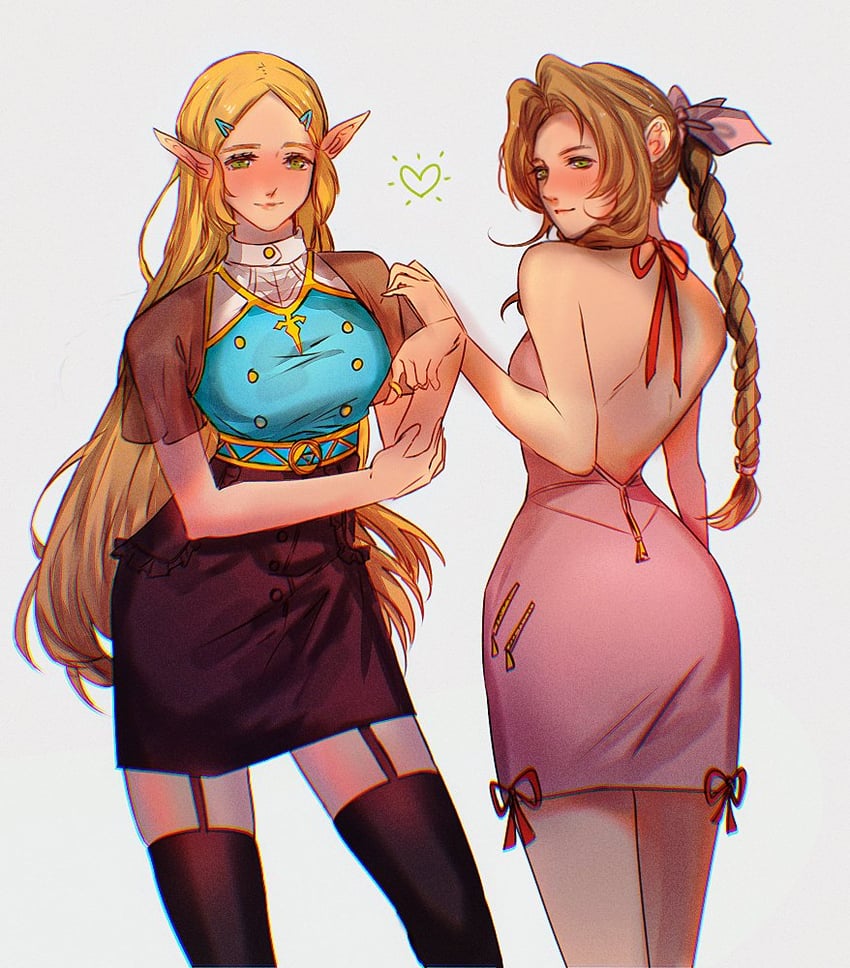 princess zelda and aerith gainsborough (final fantasy and 4 more) drawn by sera_(serappi)