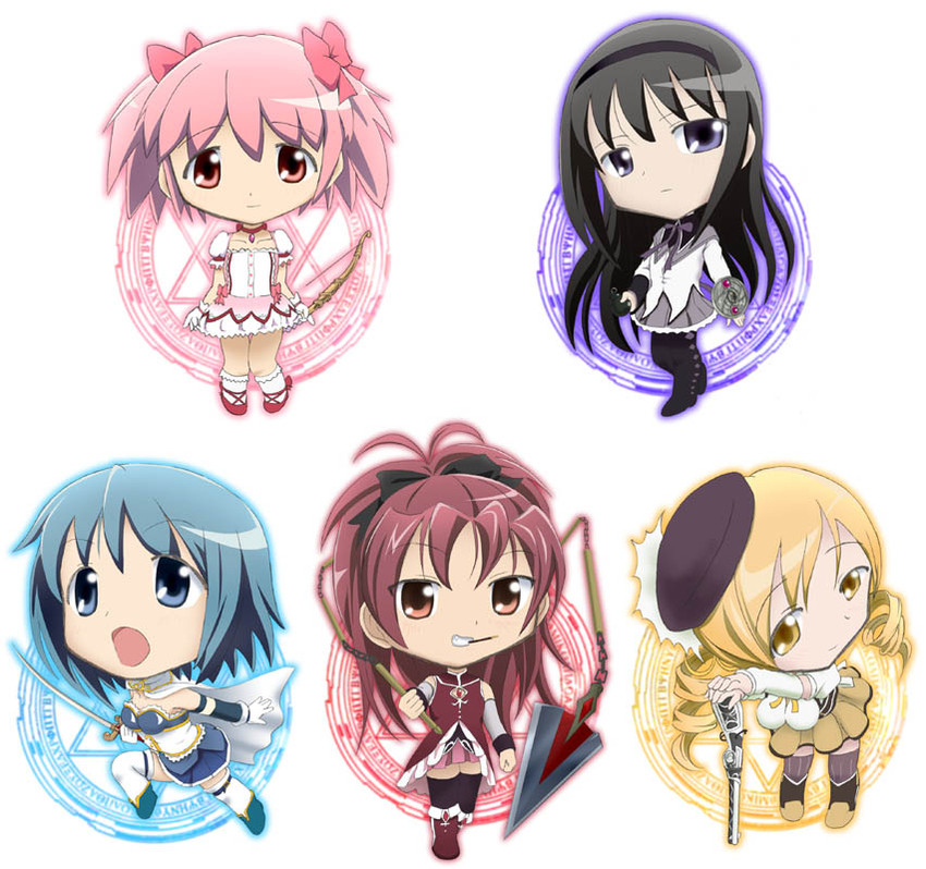 akemi homura, kaname madoka, miki sayaka, sakura kyoko, and tomoe mami (mahou shoujo madoka magica) drawn by michu