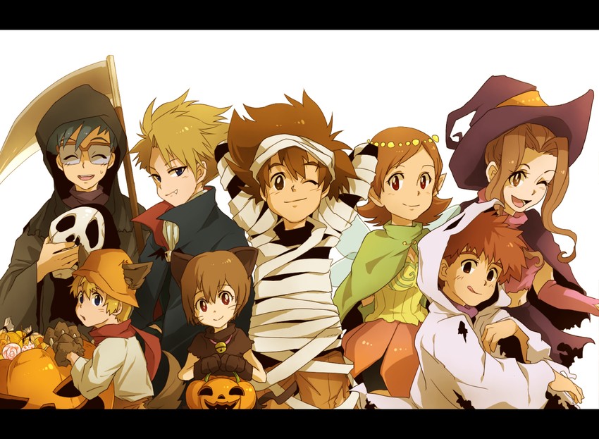 yagami hikari, yagami taichi, death, tachikawa mimi, takenouchi sora, and 5 more (digimon and 1 more) drawn by mimxxpk
