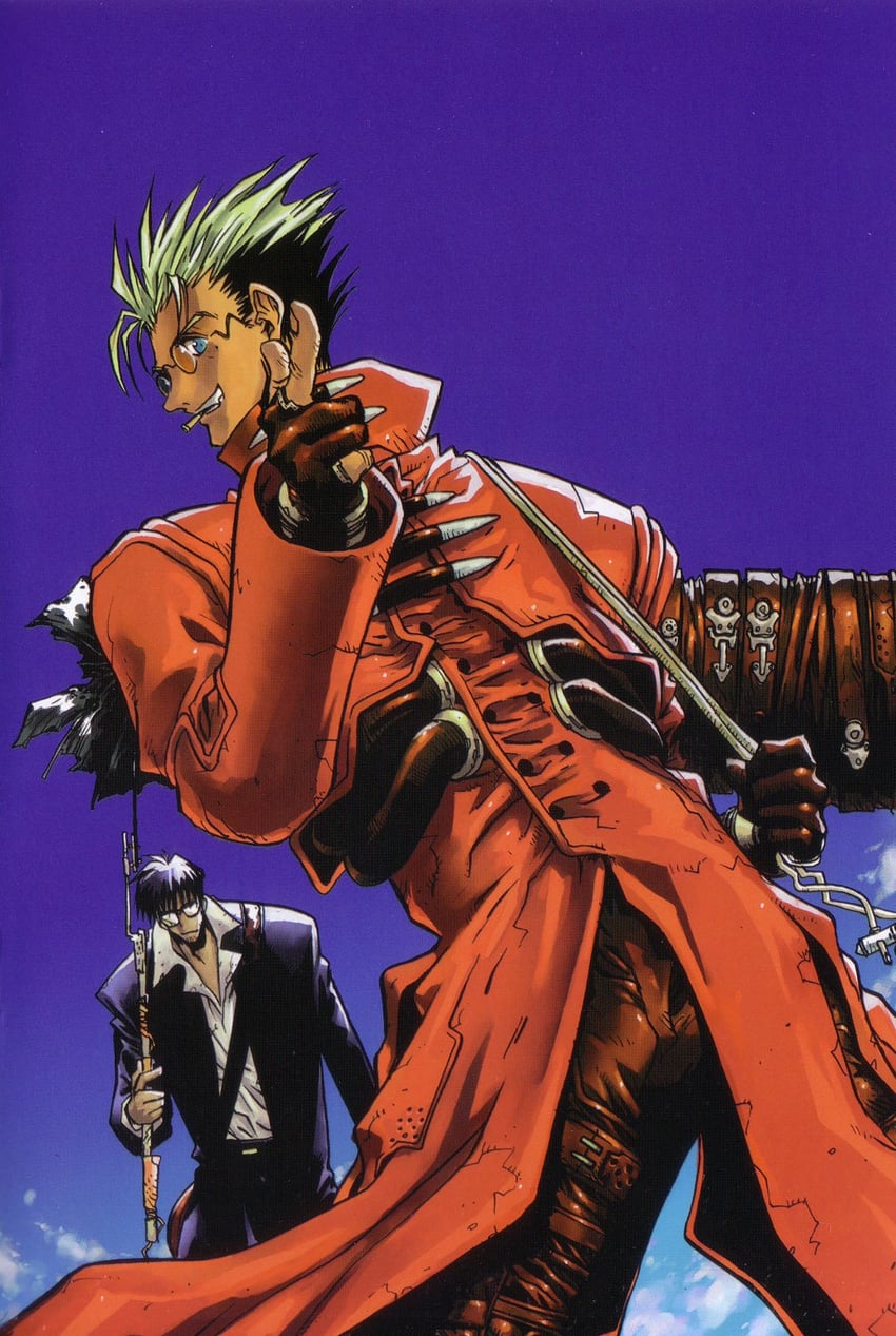 vash the stampede and nicholas d. wolfwood (trigun and 1 more) drawn by nightow_yasuhiro