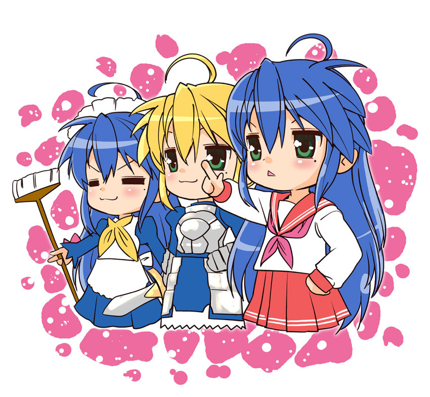 artoria pendragon, saber, and izumi konata (fate and 2 more) drawn by madorosu_tomita