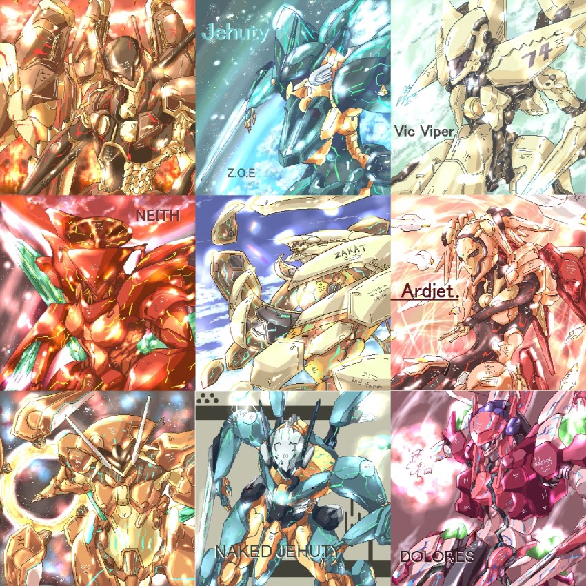 jehuty, anubis, vic viper, ardjet, nephtis, and 2 more (zone of the enders and 1 more) drawn by yoshimoto_(dear_life)