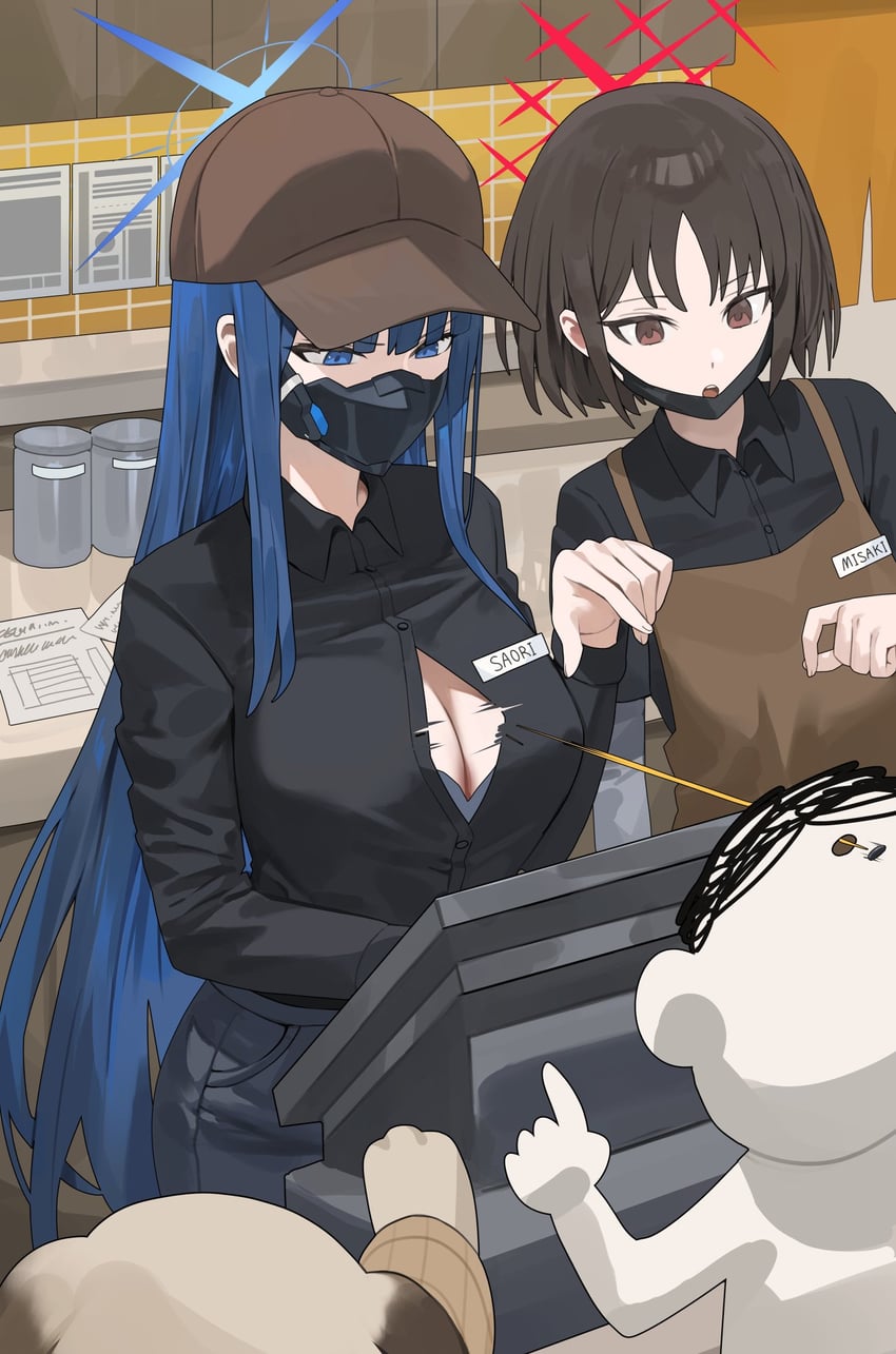 sensei, doodle sensei, saori, and misaki (blue archive) drawn by hood_(james_x)
