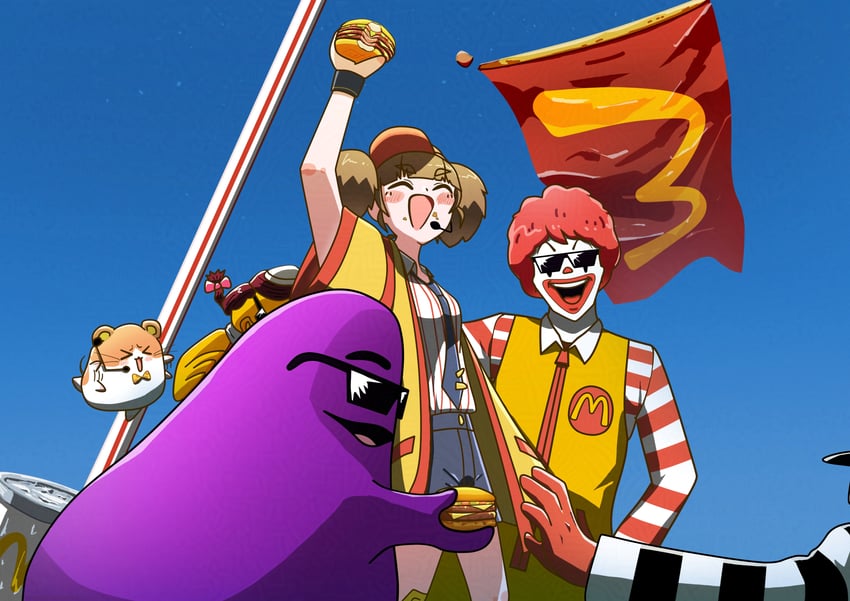 imadake dabuchi tabemi, ronald mcdonald, hamburglar, grimace, imadake dabuchi tabesuke, and 1 more (mcdonald's) drawn by chanhama