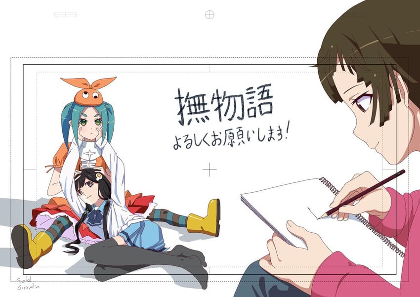 sengoku nadeko, ononoki yotsugi, and araragi tsukihi (monogatari) drawn by solal_girardin