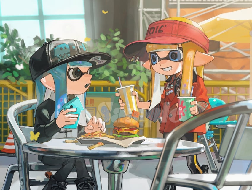 inkling player character, inkling girl, and jellyfish (splatoon) drawn by miko_(15476997)