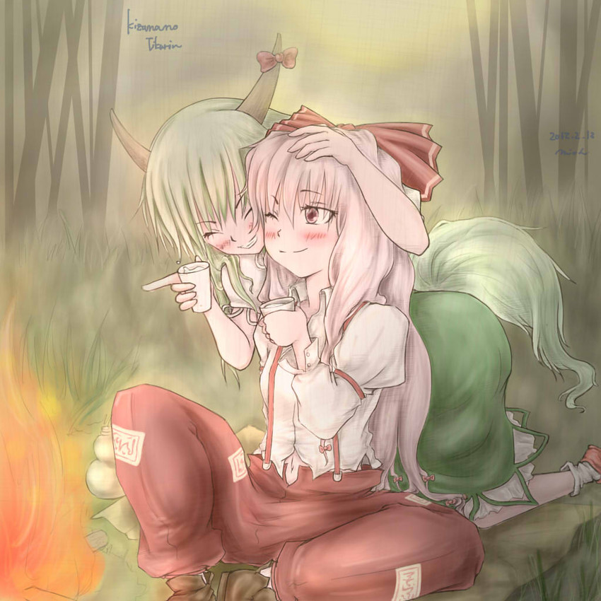 fujiwara no mokou, kamishirasawa keine, and ex-keine (touhou) drawn by aosiro-michi