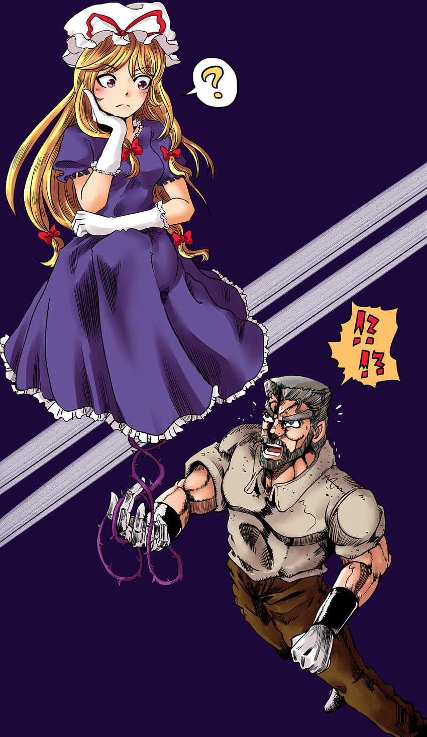 yakumo yukari, joseph joestar, and hermit purple (touhou and 1 more) drawn by toluda