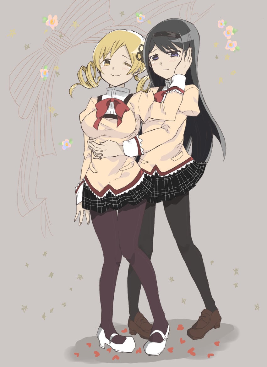 akemi homura and tomoe mami (mahou shoujo madoka magica) drawn by ponta_(ponponta9)