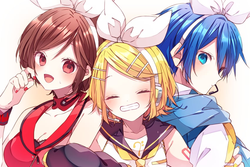 kagamine rin, kaito, and meiko (vocaloid) drawn by kaho_0102