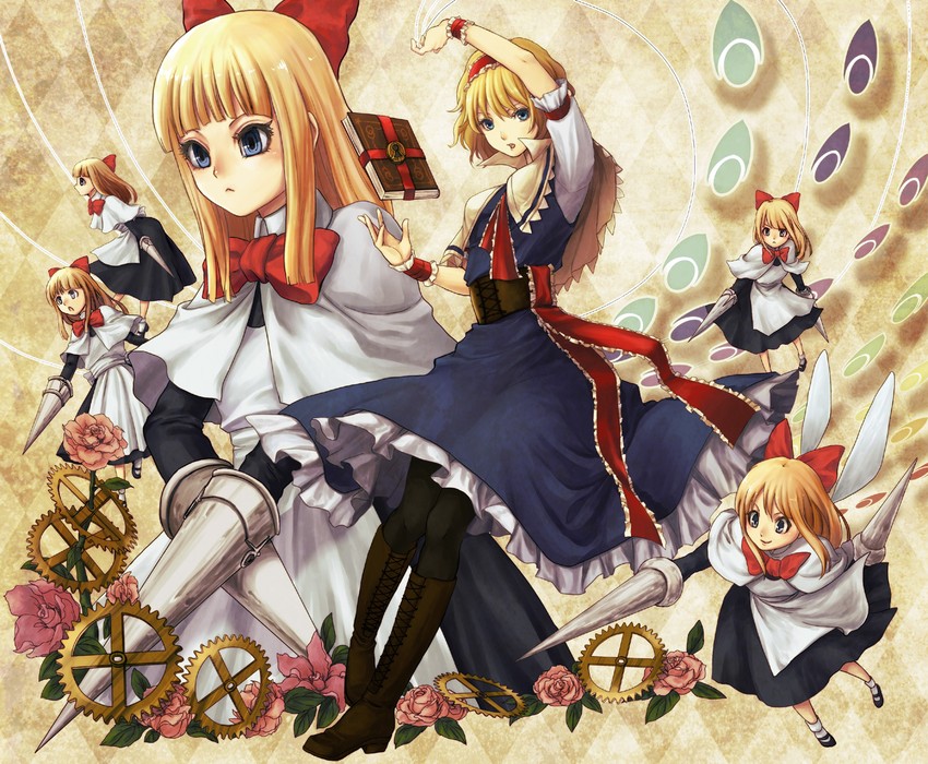 alice margatroid, shanghai doll, and goliath doll (touhou) drawn by natsume_k