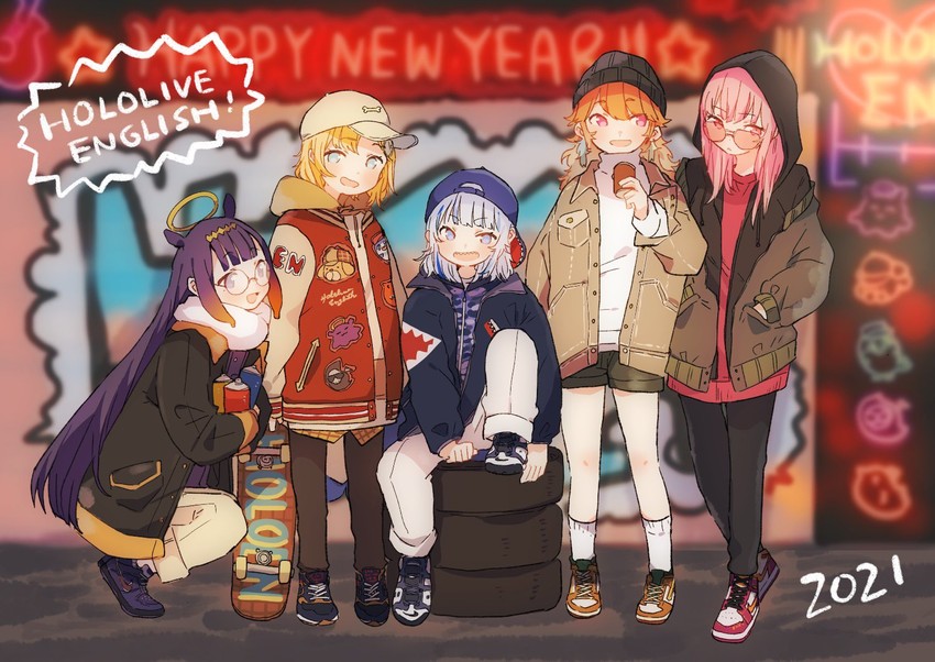gawr gura, mori calliope, ninomae ina'nis, takanashi kiara, watson amelia, and 5 more (hololive and 1 more) drawn by taneda_yuuta