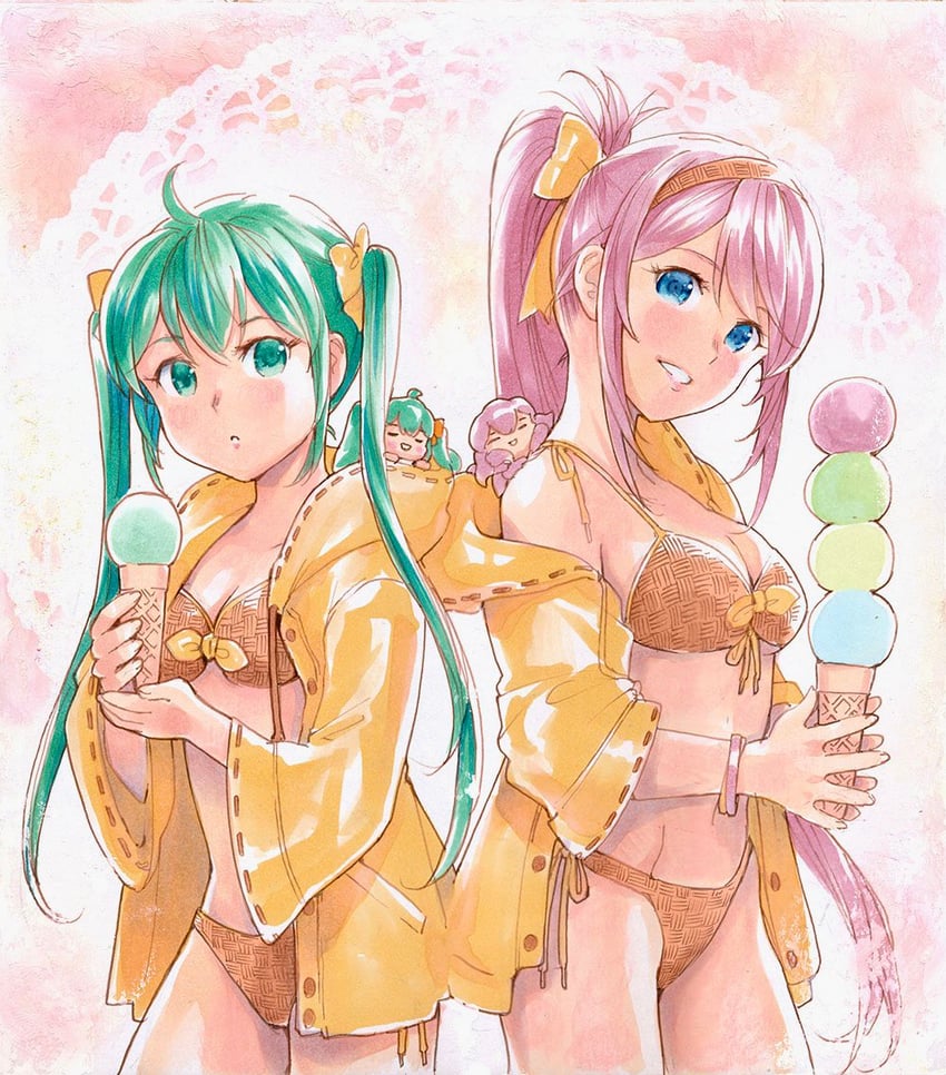 hatsune miku, megurine luka, takoluka, and chibi miku (vocaloid) drawn by mayo_riyo