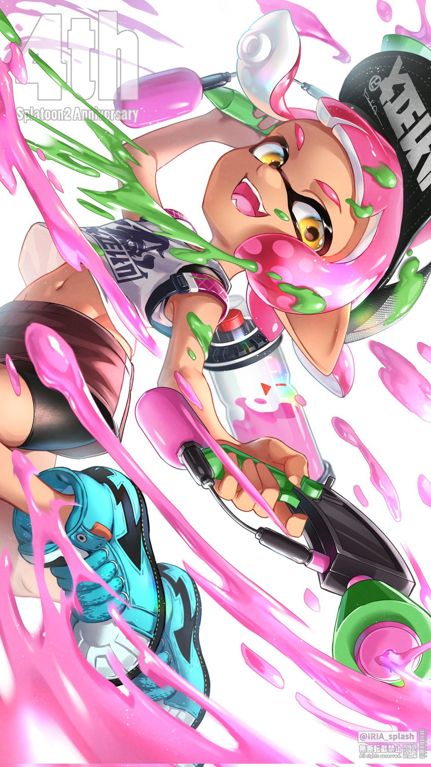 inkling player character and inkling girl (splatoon and 1 more) drawn by iria_(yumeirokingyo)