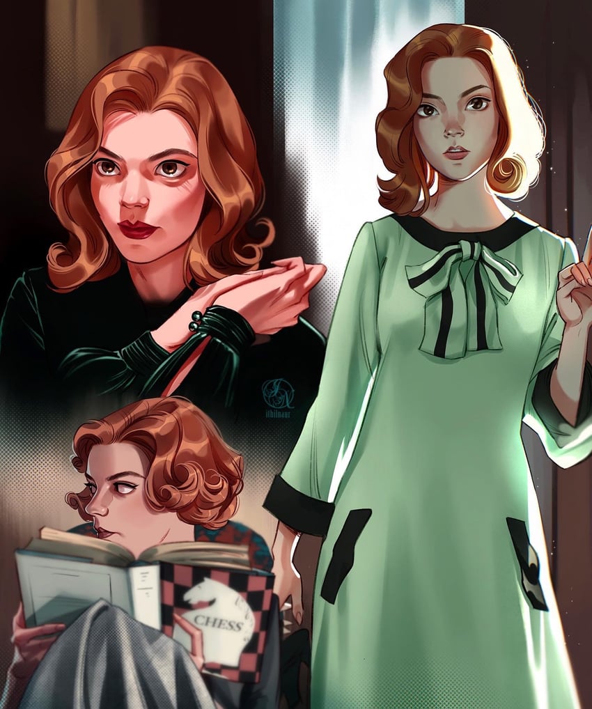 anya taylor-joy and elizabeth harmon (the queen's gambit) drawn by ithilnaur