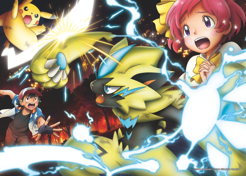 pikachu, ash ketchum, zeraora, and margo (pokemon and 1 more)