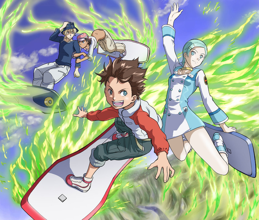 eureka, renton thurston, gidget, and moondoggie (eureka seven) drawn by morisu