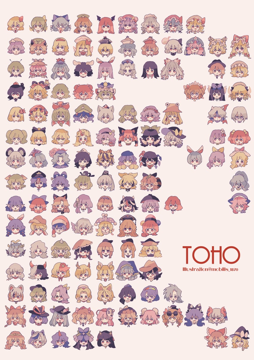 hakurei reimu, kirisame marisa, remilia scarlet, flandre scarlet, izayoi sakuya, and 127 more (touhou) drawn by ratto_(mobilis_1870)