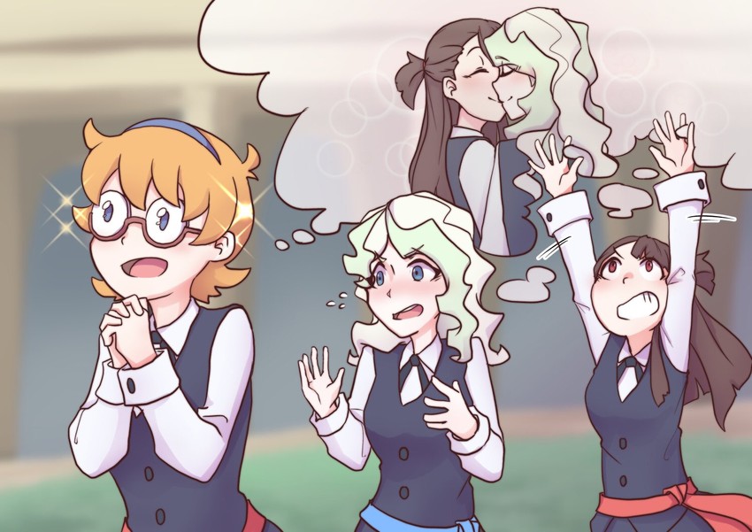 kagari atsuko, diana cavendish, and lotte jansson (little witch academia) drawn by usbgrumble