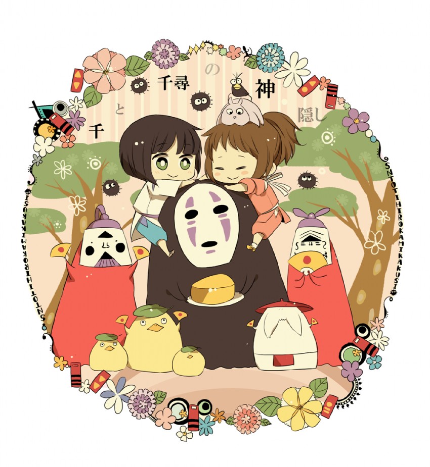 ogino chihiro, haku, and kaonashi (sen to chihiro no kamikakushi) drawn by youichi_(bread1104)