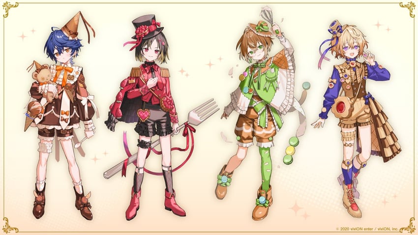 azusawa mito, tokito ichiya, sakurakoji nika, and tsuyuri azuma (clock over orquesta) drawn by nana_tetra