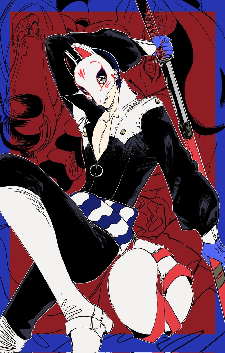 kitagawa yuusuke, fox, and goemon (persona and 1 more) drawn by toastskii