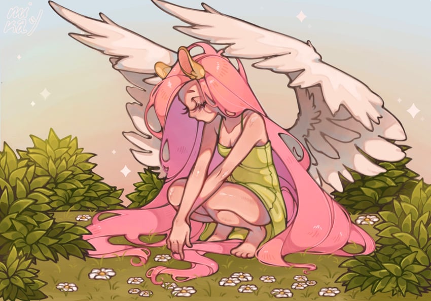 fluttershy (my little pony and 1 more) drawn by mikashiyaaa