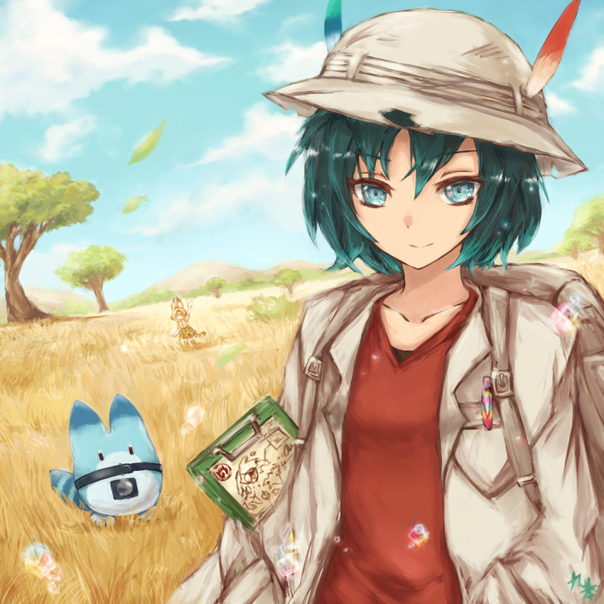 serval, kaban, lucky beast, and kako (kemono friends) drawn by kyuumoto_kuku