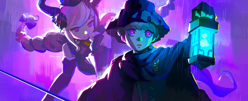 shinigami and yuma kokohead (master detective archives: rain code) drawn by qosic