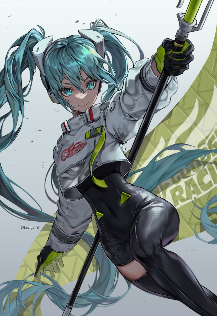 hatsune miku and racing miku (vocaloid and 1 more) drawn by leng7_e