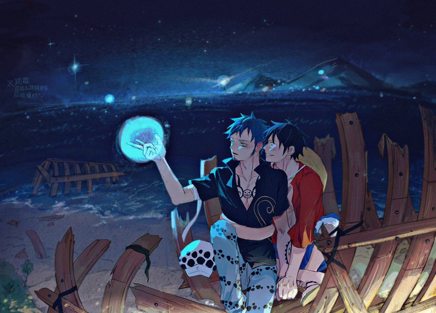 monkey d. luffy and trafalgar law (one piece) drawn by demorzel