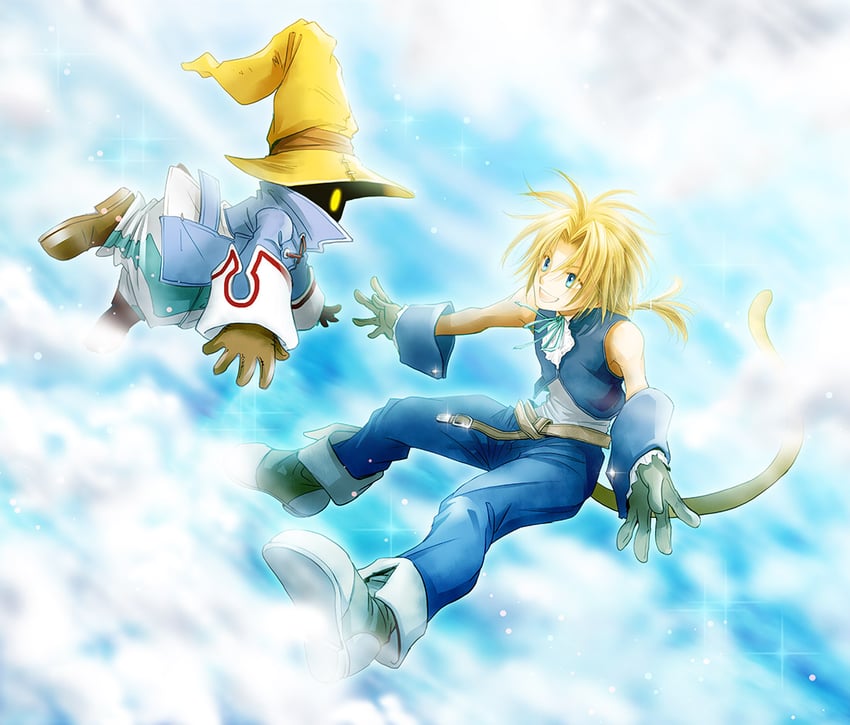 zidane tribal, black mage, and vivi ornitier (final fantasy and 1 more) drawn by persia_(lwlw)