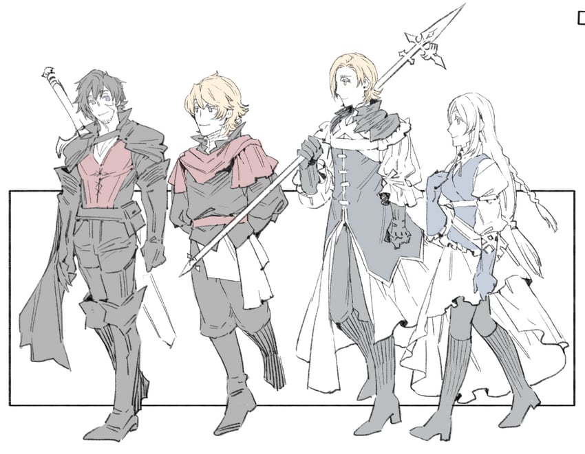clive rosfield, jill warrick, dion lesage, and joshua rosfield (final fantasy and 1 more) drawn by hiryuu_(kugelcruor)