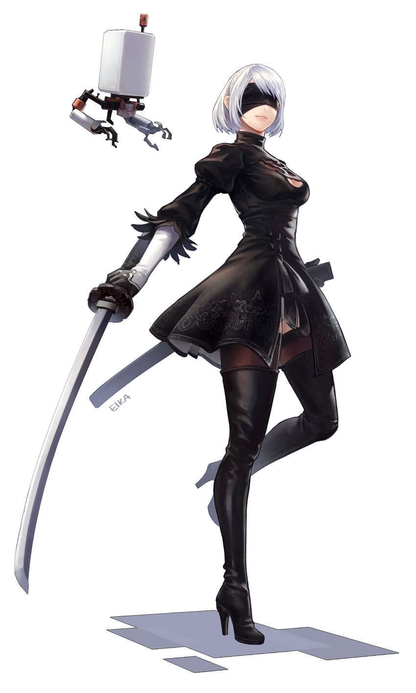 2b, pod, and samurai (final fantasy and 3 more) drawn by eika127