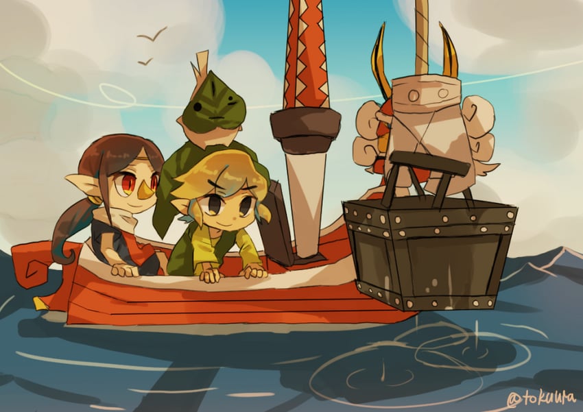 link, toon link, korok, medli, the king of red lions, and 1 more (the legend of zelda and 1 more) drawn by tokuura