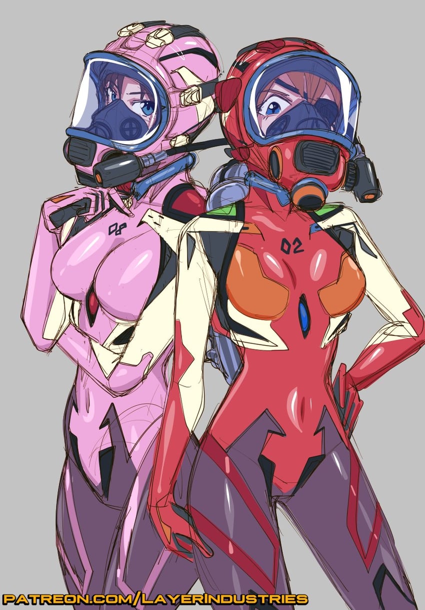 souryuu asuka langley and makinami mari illustrious (neon genesis evangelion and 2 more) drawn by commander_rab(layer_industries)