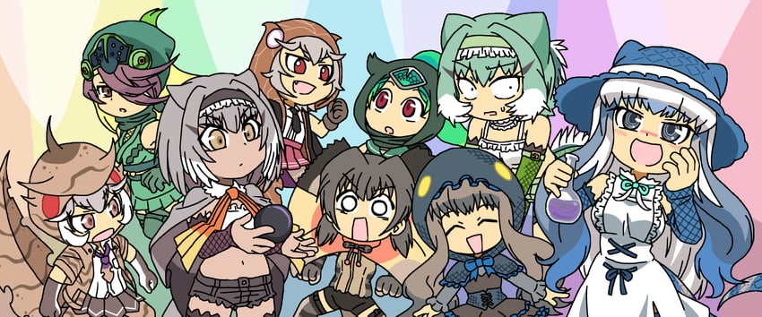 panther chameleon, komodo dragon, chinese water dragon, baweng satanic leaf gecko, frilled lizard, and 1 more (kemono friends and 1 more) drawn by srd_(srdsrd01)