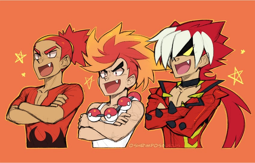 ryuki, buck, and benga (pokemon and 4 more) drawn by shrimposaurus