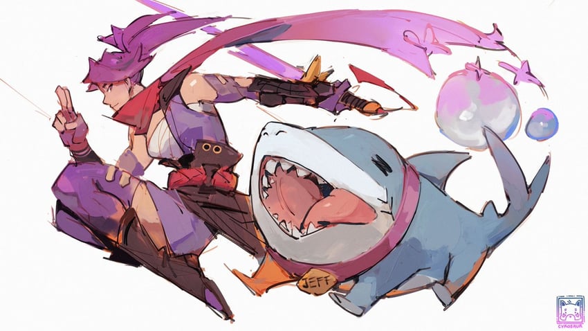 psylocke and jeff the land shark (marvel and 2 more) drawn by cyrosaur