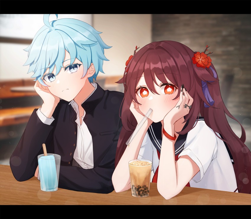 hu tao and chongyun (genshin impact) drawn by gya_(144)