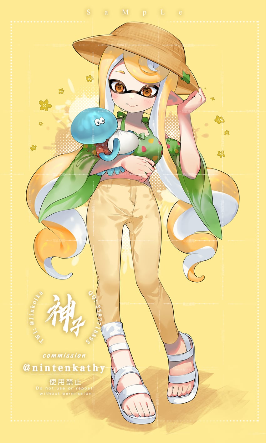 inkling player character, inkling girl, and jellyfish (splatoon) drawn by jinkoika