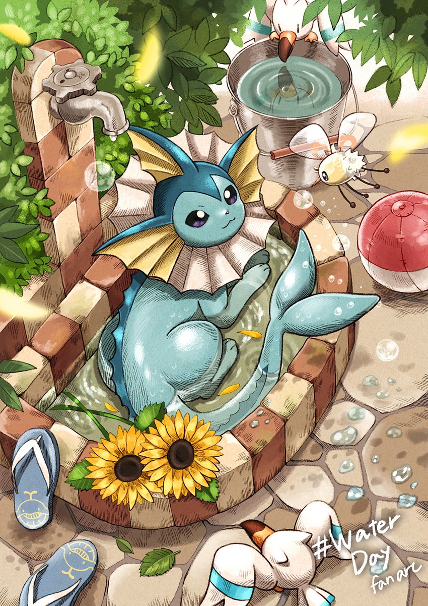 vaporeon, wingull, and cutiefly (pokemon) drawn by matsuri_(matsuike)