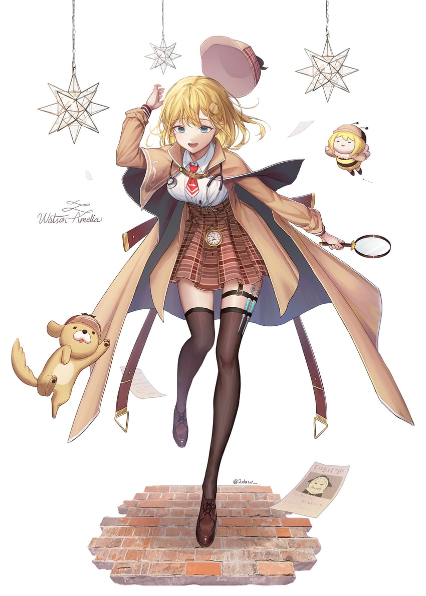 gawr gura, watson amelia, and bubba (hololive and 1 more) drawn by idasu_(hyun9164)