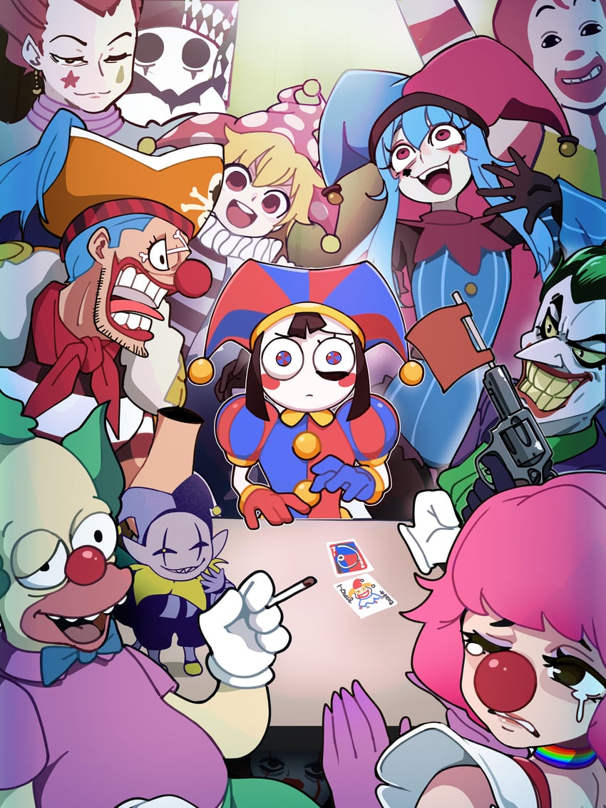 clownpiece, pomni, buggy the clown, hisoka morow, ronald mcdonald, and 8 more (original and 14 more) drawn by bongfill