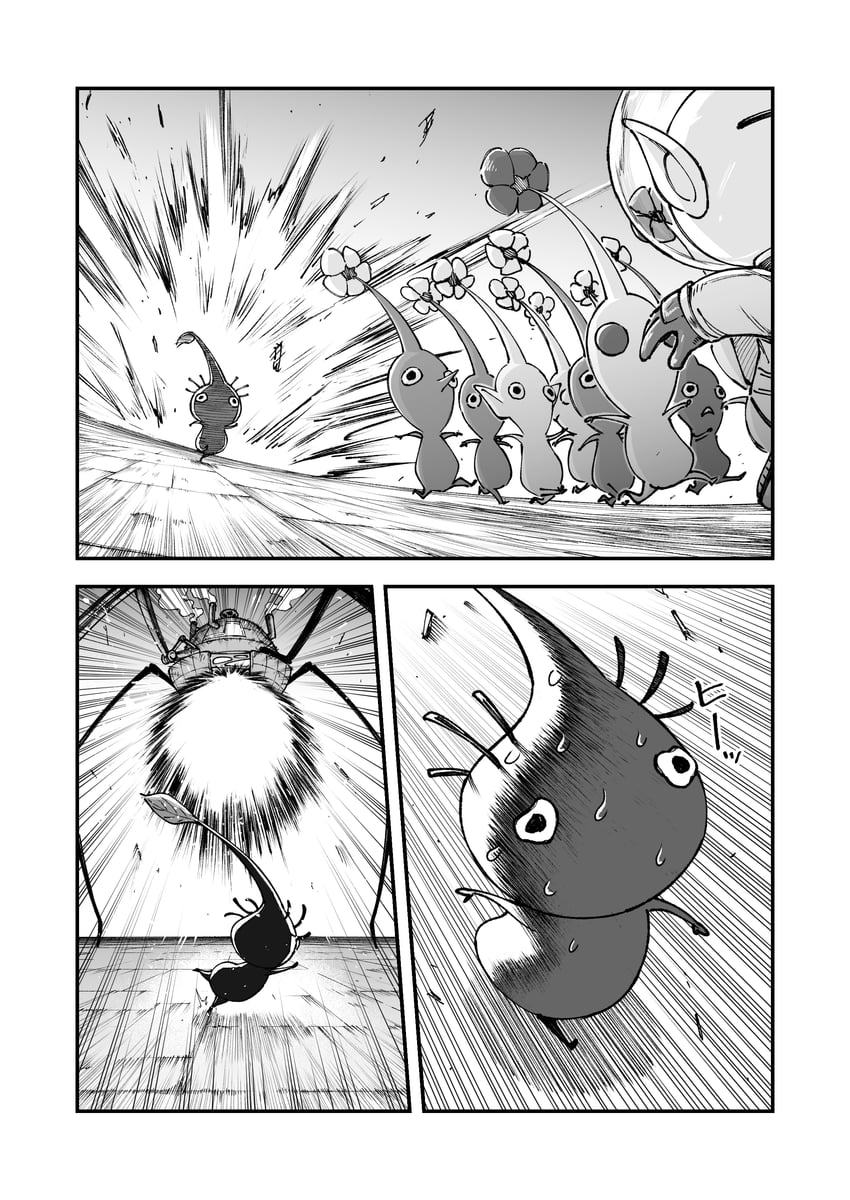red pikmin, olimar, yellow pikmin, blue pikmin, purple pikmin, and 2 more (pikmin) drawn by itou_shin'ichi