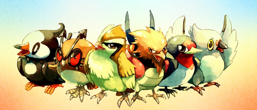 pidgey, starly, hoothoot, pidove, taillow, and 1 more (pokemon) drawn by sa-dui