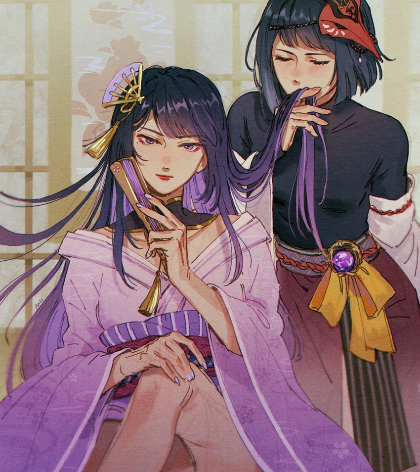 raiden shogun and kujou sara (genshin impact) drawn by mieille
