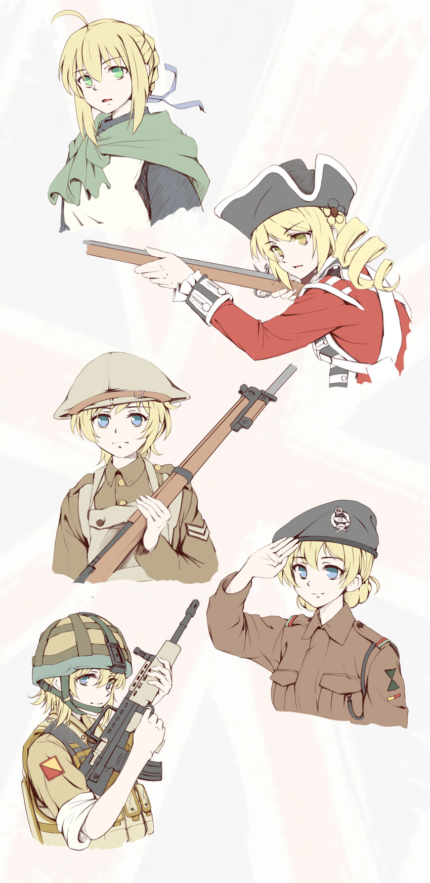 artoria pendragon, saber, tomoe mami, darjeeling, l85a1, and 1 more (fate and 4 more) drawn by longmei_er_de_tuzi