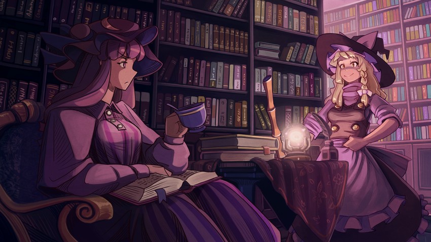 kirisame marisa and patchouli knowledge (touhou) drawn by u-joe