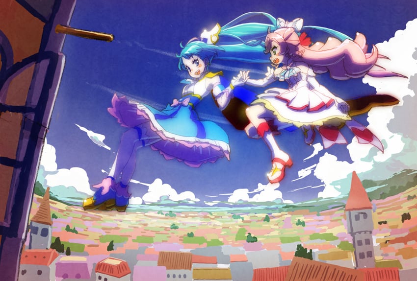 sora harewataru, nijigaoka mashiro, cure sky, and cure prism (precure and 1 more) drawn by ei_(eikun)